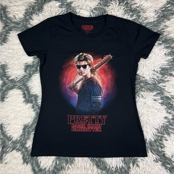 Stranger Things Netflix Black Pretty Damn Good Babysitter Steve T-Shirt Size XL - Picture 1 of 8